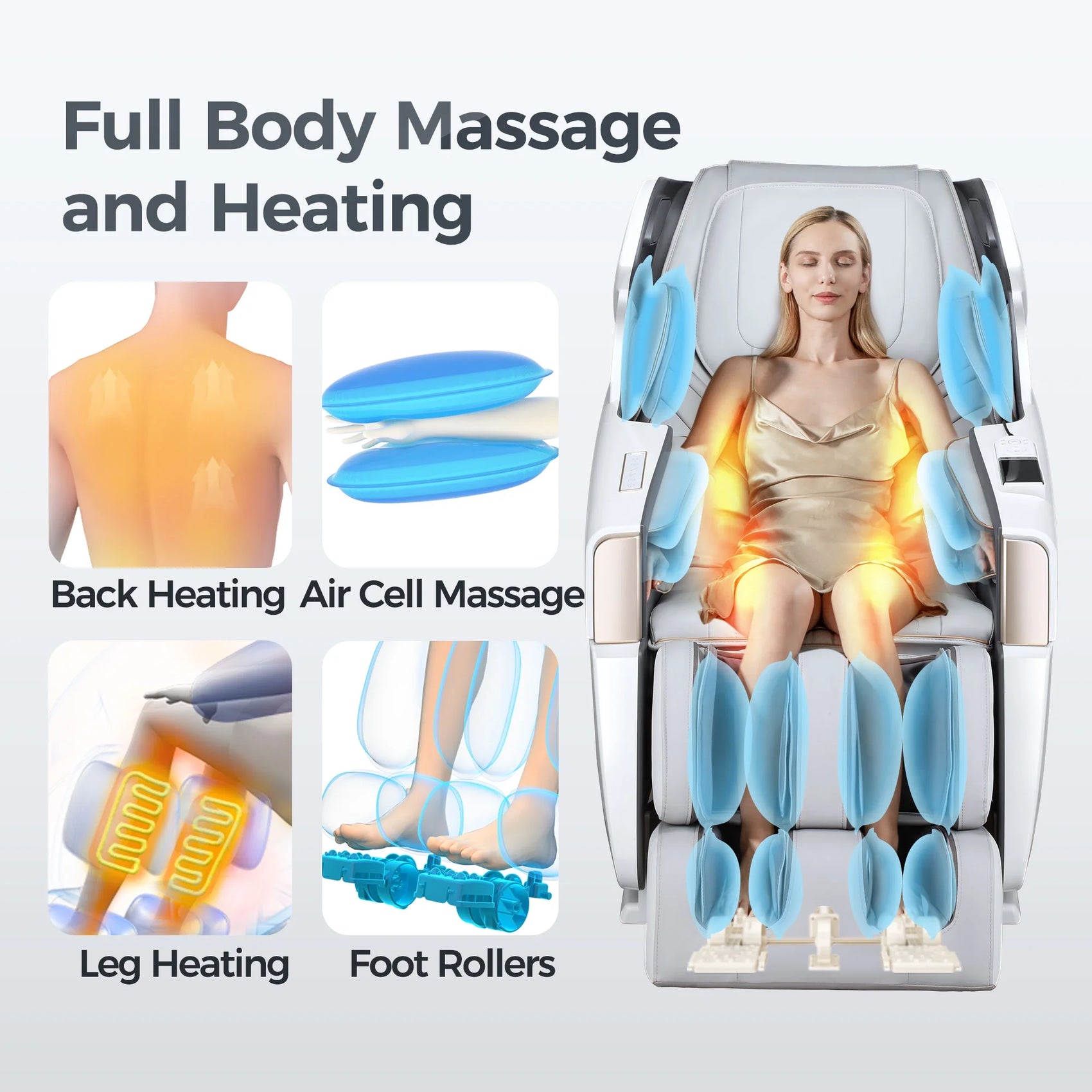 4D Full Body Massage Chair Zero Gravity Shiatsu Recliner,Sl Track Massage Chair with Heating,Leg Auto Extension,Bluetooth,Ai Voice and APP Controller,White