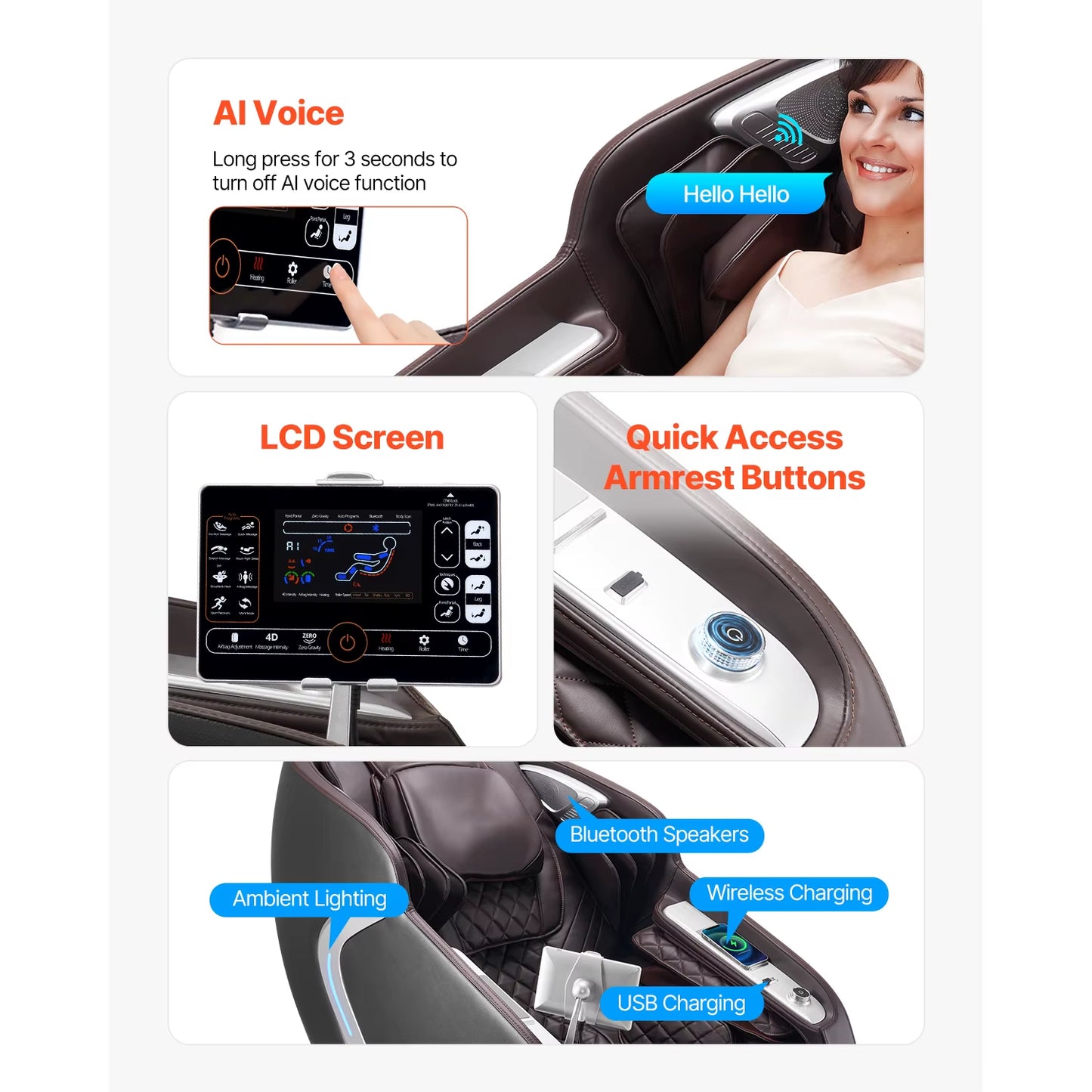 Succebuy Massage Chair 4D Full Body Zero Gravity Recliner W/Sl Track Stretch AI Voice Control Heat Foot Roller Retractable Pedal