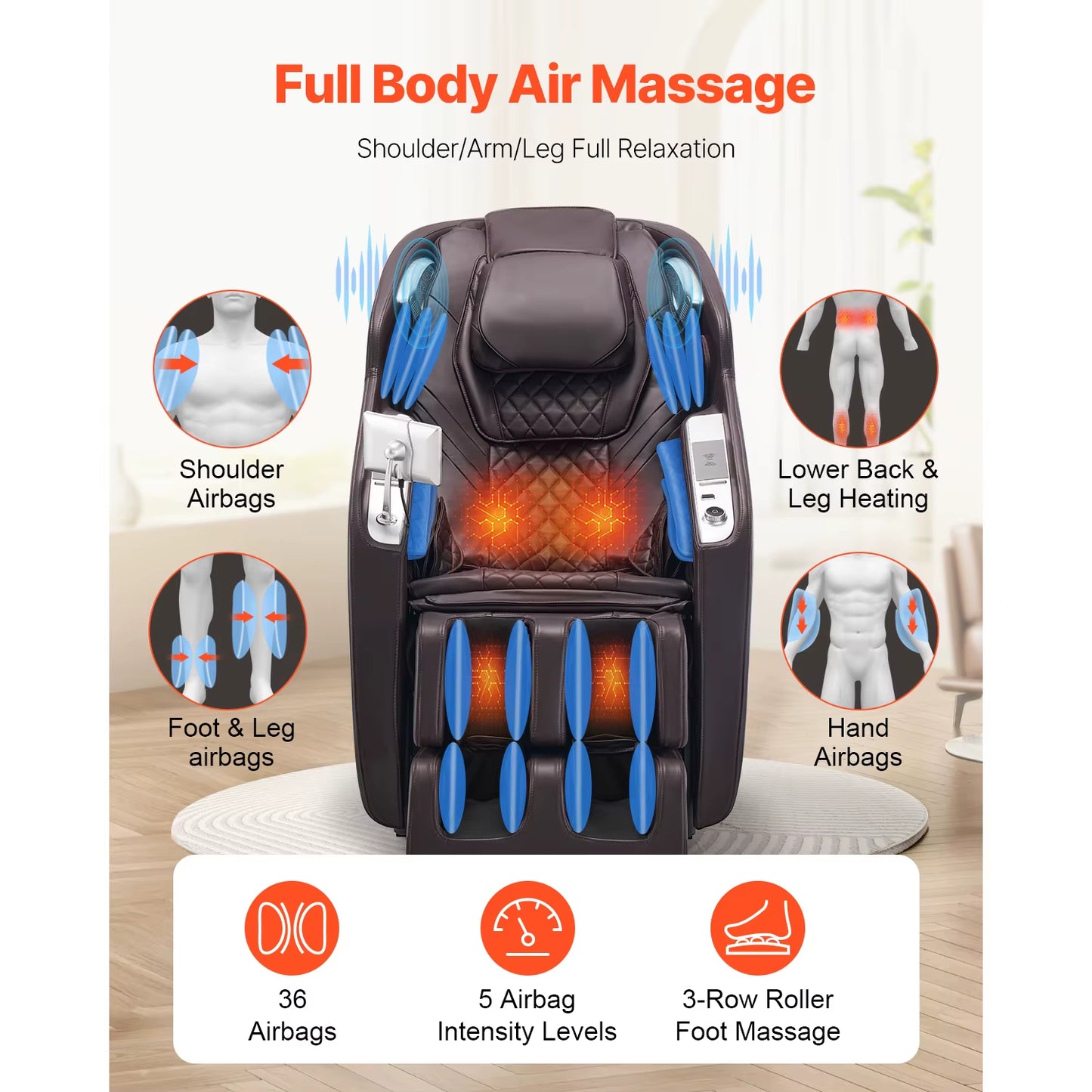 Succebuy Massage Chair 4D Full Body Zero Gravity Recliner W/Sl Track Stretch AI Voice Control Heat Foot Roller Retractable Pedal