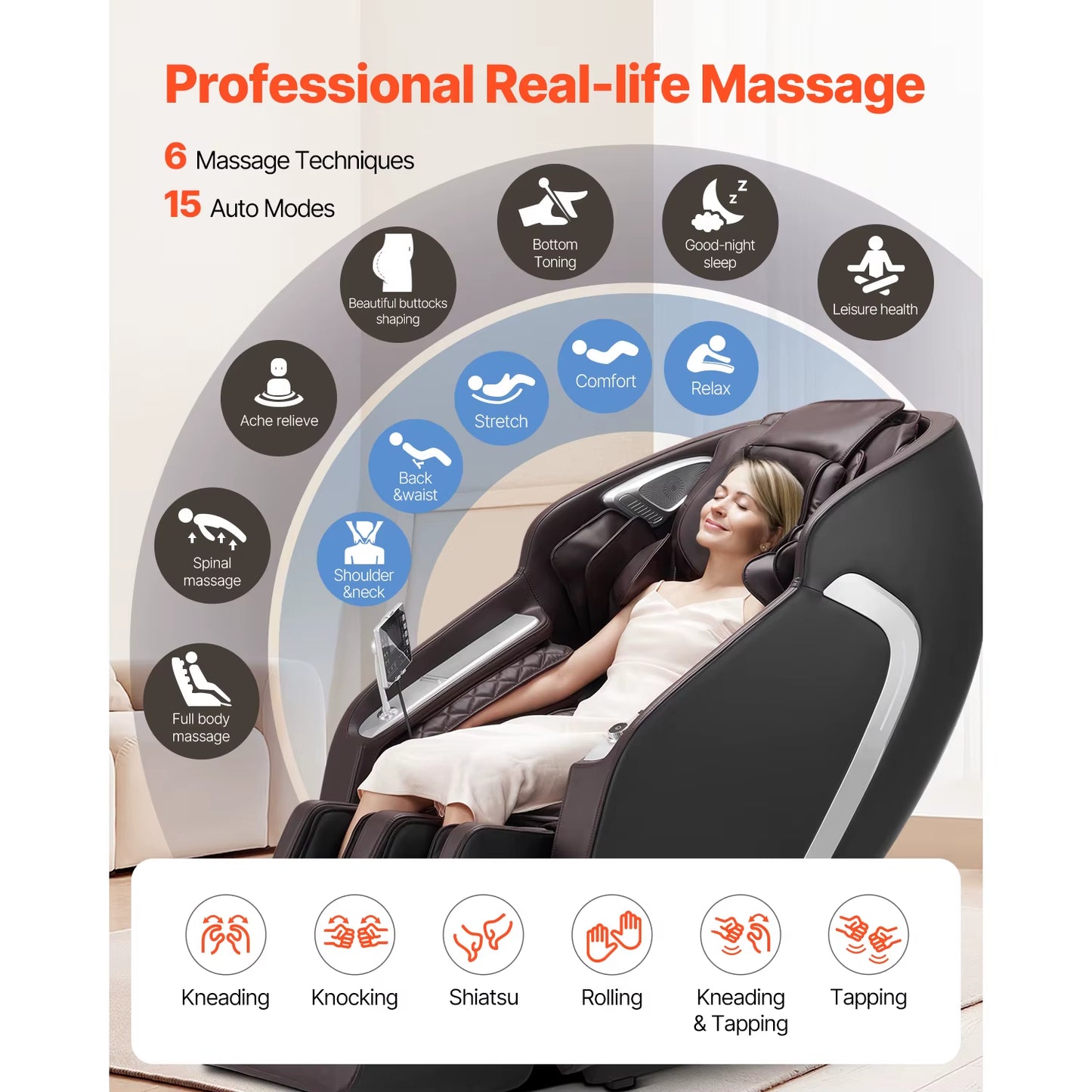 Succebuy Massage Chair 4D Full Body Zero Gravity Recliner W/Sl Track Stretch AI Voice Control Heat Foot Roller Retractable Pedal